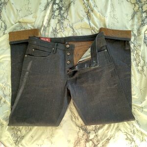“RIOS“ Freenote Cloth Company Size 35 Japanese Raw SELVEDGE Denim Slim Straight